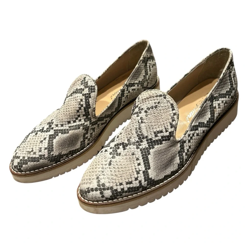 Women’s Snake-Print Slip-On Loafers in Neutral